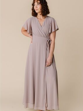 Naples Flutter Sleeve Wrap Maxi - Blush Taupe